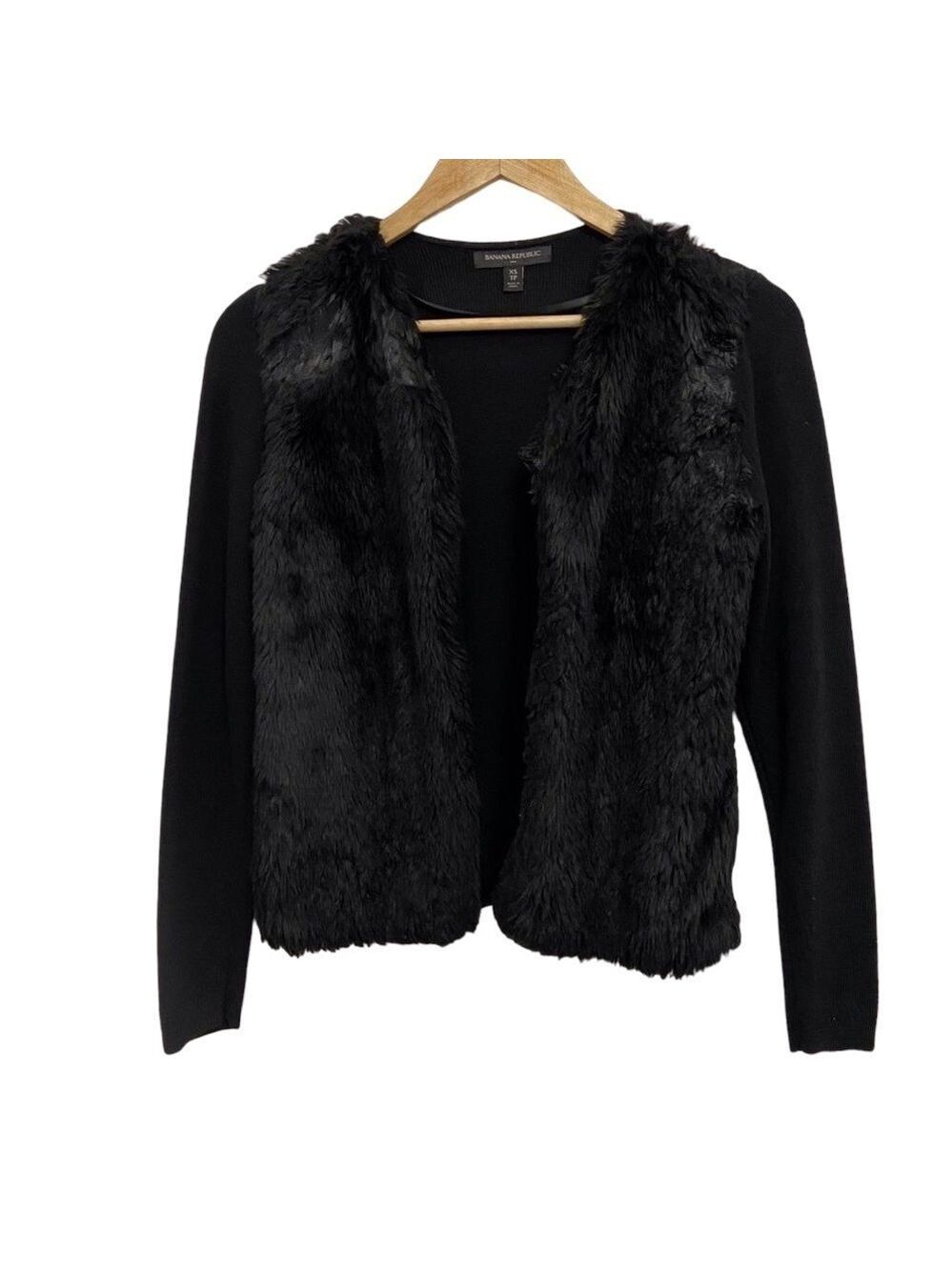 BANANA Republic black cardigan faux fur  and cotton vest cardigan in XS